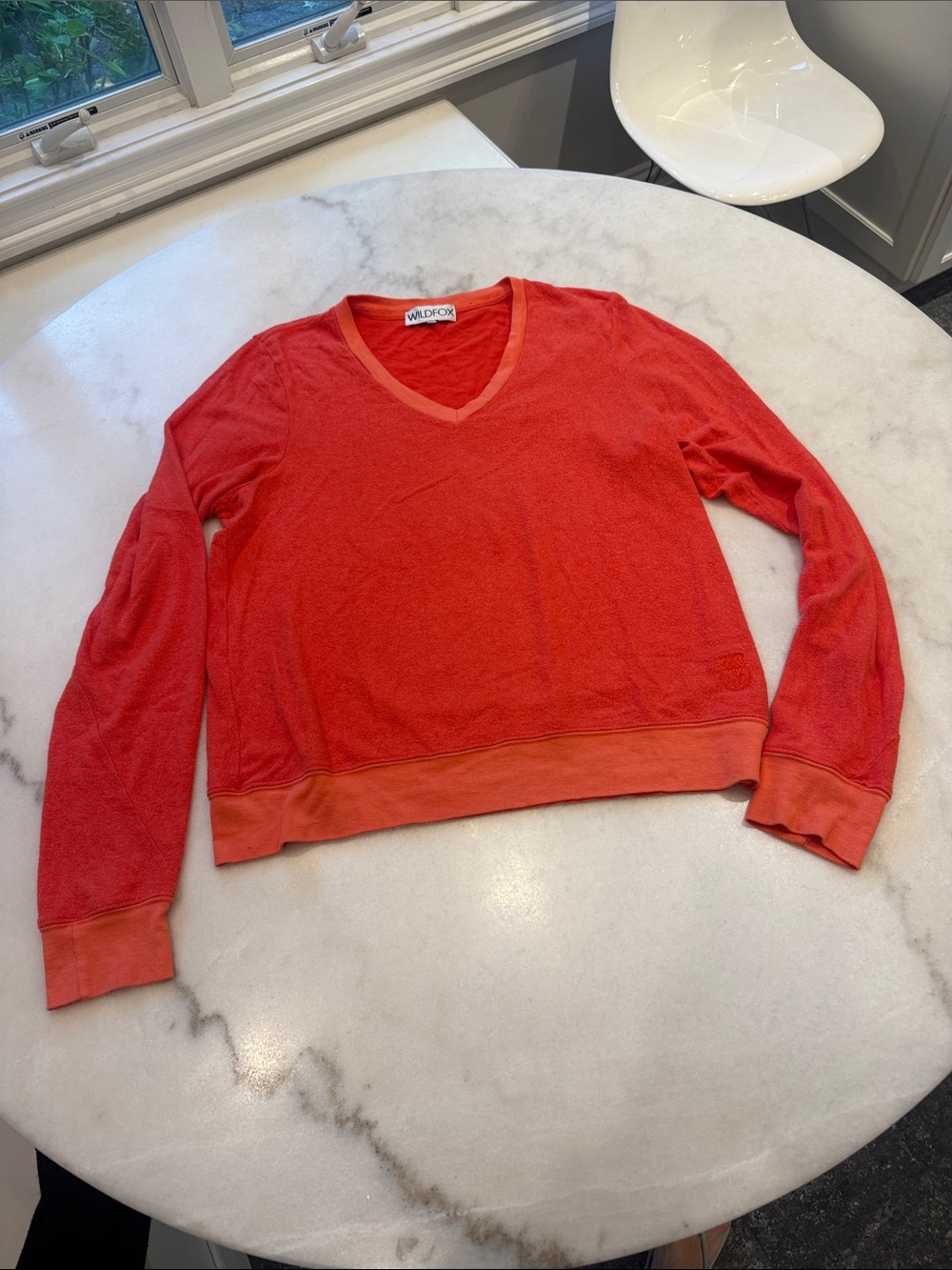 Wildfox Coral-Red V-Neck Pullover Sweater